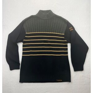 Storm Mountain Mens Mock Neck Striped Colorblock Sweater Black Grey Large